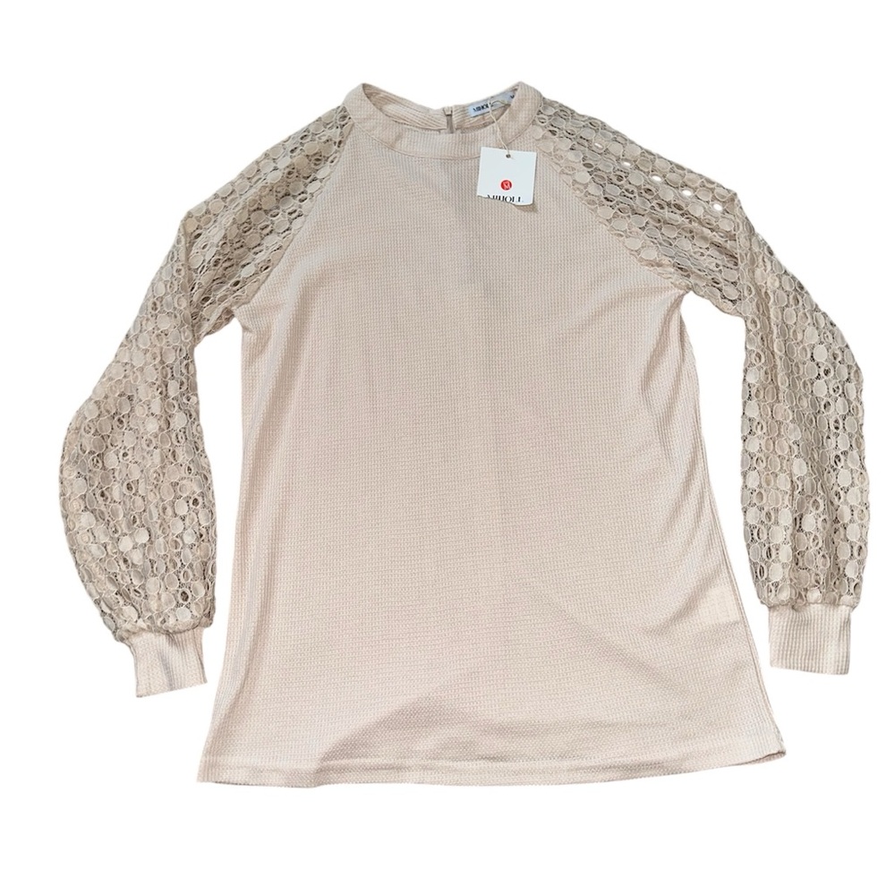 Miholl Waffle Lace Long Sleeve Top - Picture 1 of 6